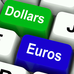 Image showing Dollar And Euros Keys Mean Foreign Currency Exchange Online