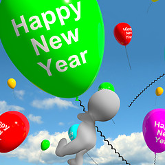 Image showing Balloons In The Sky Saying Happy New Year