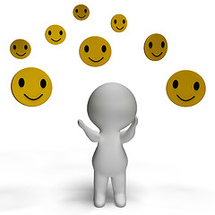 Image showing Smileys Smiling And 3d Character Shows Happiness