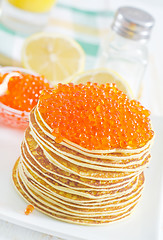 Image showing pancakes with caviar