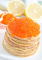 Image showing pancakes with caviar