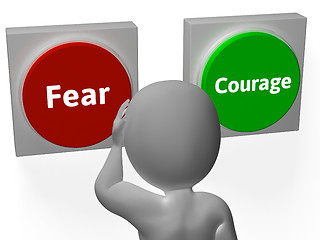 Image showing Fear Courage Buttons Show Scary Or Unafraid