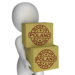 Image showing Made In Poland Stamp On Boxes Shows Polish Products