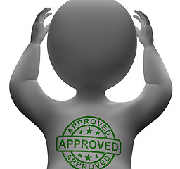 Image showing Approved Stamp On Man Showing Quality Excellent Products