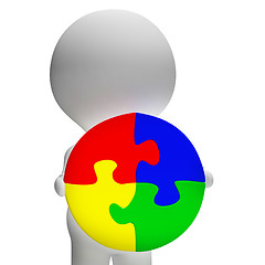 Image showing Jigsaw Solution And 3d Character Showing Solution Or Wholeness
