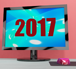 Image showing Two Thousand And Seventeen On Monitor Shows Year 2017