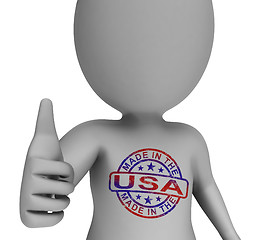 Image showing Made In USA Stamp On Man Shows Excellent American Products