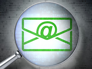 Image showing Business concept: Email with optical glass on digital background