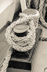 Image showing Rope tied to bollard sailboat