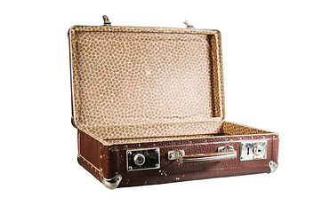 Image showing Old open cardboard suitcase, isolated 