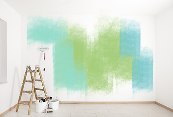 Image showing painting accessories colorful wall