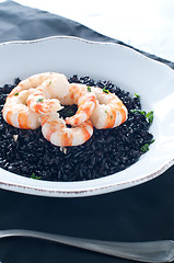 Image showing Black rice with prawns fresh