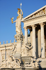 Image showing The Austrian Parliament and statue of Pallas Athena in Vienna, A