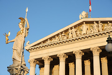 Image showing The Austrian Parliament and statue of Pallas Athena in Vienna, A