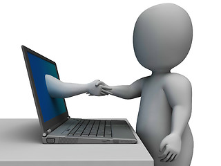 Image showing Shaking Hands Through Computer Shows Online Deal