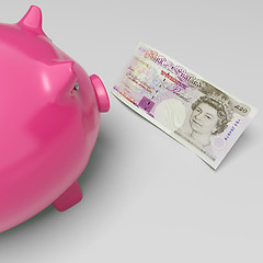 Image showing Twenty Pound Note Piggy Shows UK Money