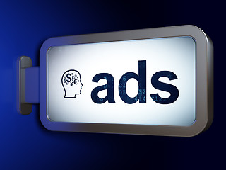 Image showing Marketing concept: Ads and Head With Finance Symbol on billboard background