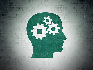 Image showing Marketing concept: Head With Gears on Digital Paper background