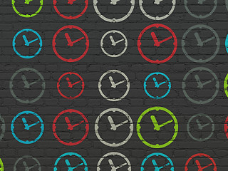 Image showing Time concept: Clock icons on wall background