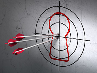 Image showing Information concept: arrows in Keyhole target on wall background