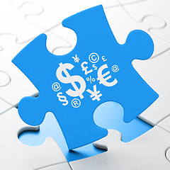 Image showing Marketing concept: Finance Symbol on puzzle background