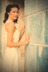 Image showing beautiful woman in a white dress