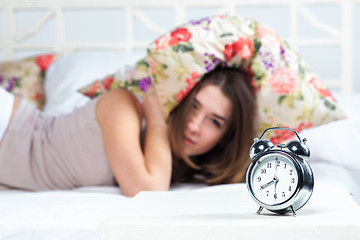 Image showing The young girl in bed