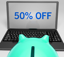 Image showing Fifty Percent Off On Notebook Shows Cheap Products