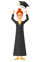 Image showing Graduate throwing up her hat.