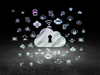 Image showing Cloud technology concept: Cloud With Keyhole in grunge dark room