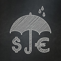 Image showing Security concept: Money And Umbrella on chalkboard background