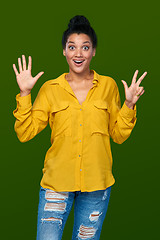 Image showing Woman showing eight fingers