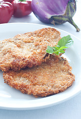 Image showing Eggplant slices breaded and fried