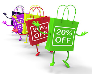 Image showing Twenty Percent Off On Colored Shopping Bags Show Bargains