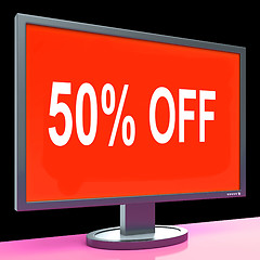 Image showing Fifty Percent Off Monitor Means Discount Or Sale Online