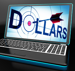 Image showing Dollars On Laptop Shows Financial Currencies