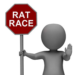 Image showing Rat Race Stop Sign Shows Stopping Hectic Work Competition