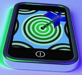 Image showing Dartboard On Smartphone Showing Online Archery Games