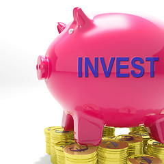 Image showing Invest Piggy Bank Shows Investment Returns And Stake