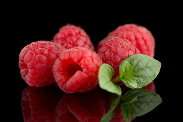 Image showing Raspberries with leaves