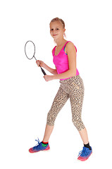 Image showing Lovely young girl with tennis racquet.