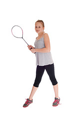 Image showing Young blond girl with her tennis racquet.