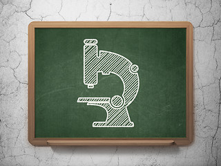 Image showing Science concept: Microscope on chalkboard background