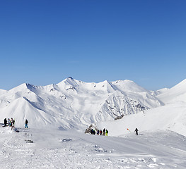 Image showing Top of ski slope at nice sun morning