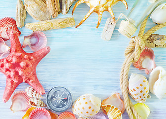 Image showing sea shells and compass