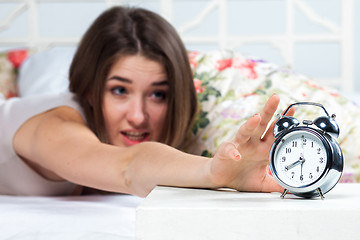 Image showing The young girl in bed