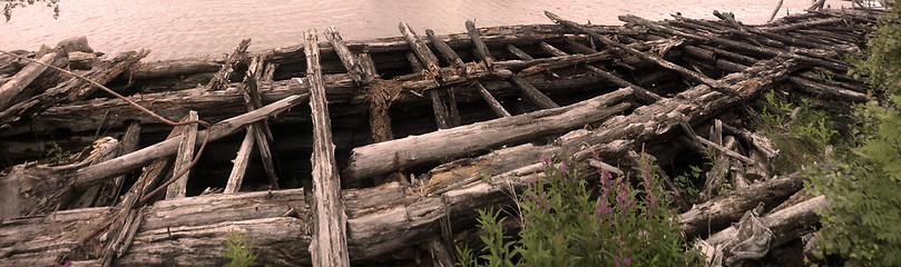 Image showing  old dilapidated wooden pier panorama