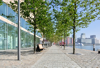 Image showing paved pedestrian promenade in Rotterdam Netherlands Holland