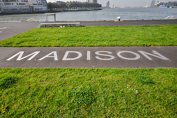 Image showing metal lettering at promenade in front of hotel New York  Rotterdam Holland