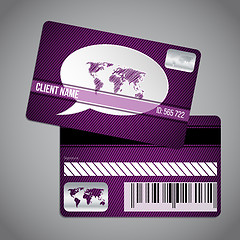 Image showing Loyalty card with world map and speech bubble on striped backgro
